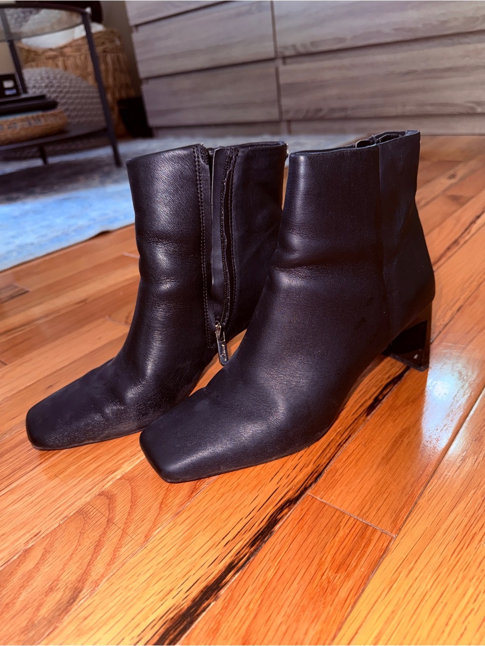 Clarks Black Leather Square-Toe Ankle Boots